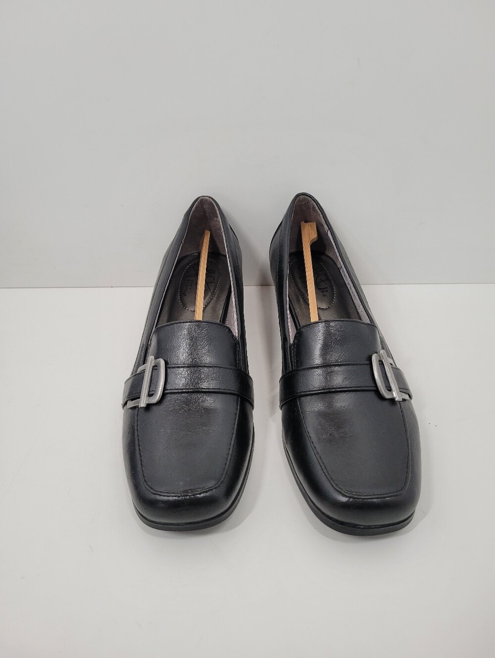 Life Stride Bounty Black Leather Stacked Block Heel Shoes Women Size 8M New - Picture 3 of 6